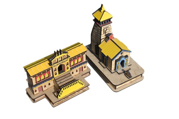 Kedarnath & Badrinath Wooden Souvenir Temple Decorative Showpiece MDF Pine (Combo Pack)