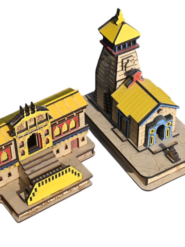 Kedarnath & Badrinath Wooden Souvenir Temple Decorative Showpiece MDF Pine (Combo Pack)