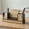 Wooden Desk Organizer - Pen Stand, Clock, Calendar & Mobile Holder