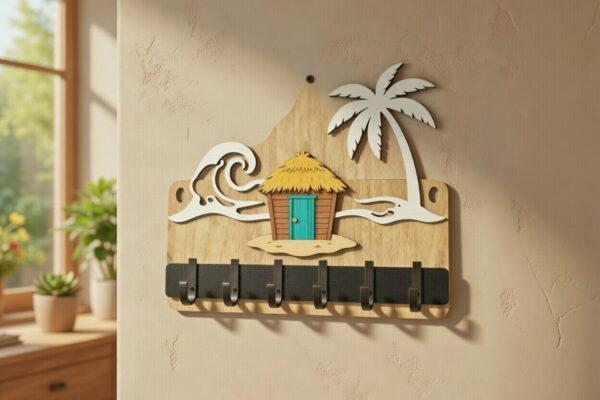Beach Hut Wooden Key Holder Wall Hanging