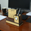 wooden desk organiser Wooden Desk Organizer with Calendar, Clock & Mobile Holder